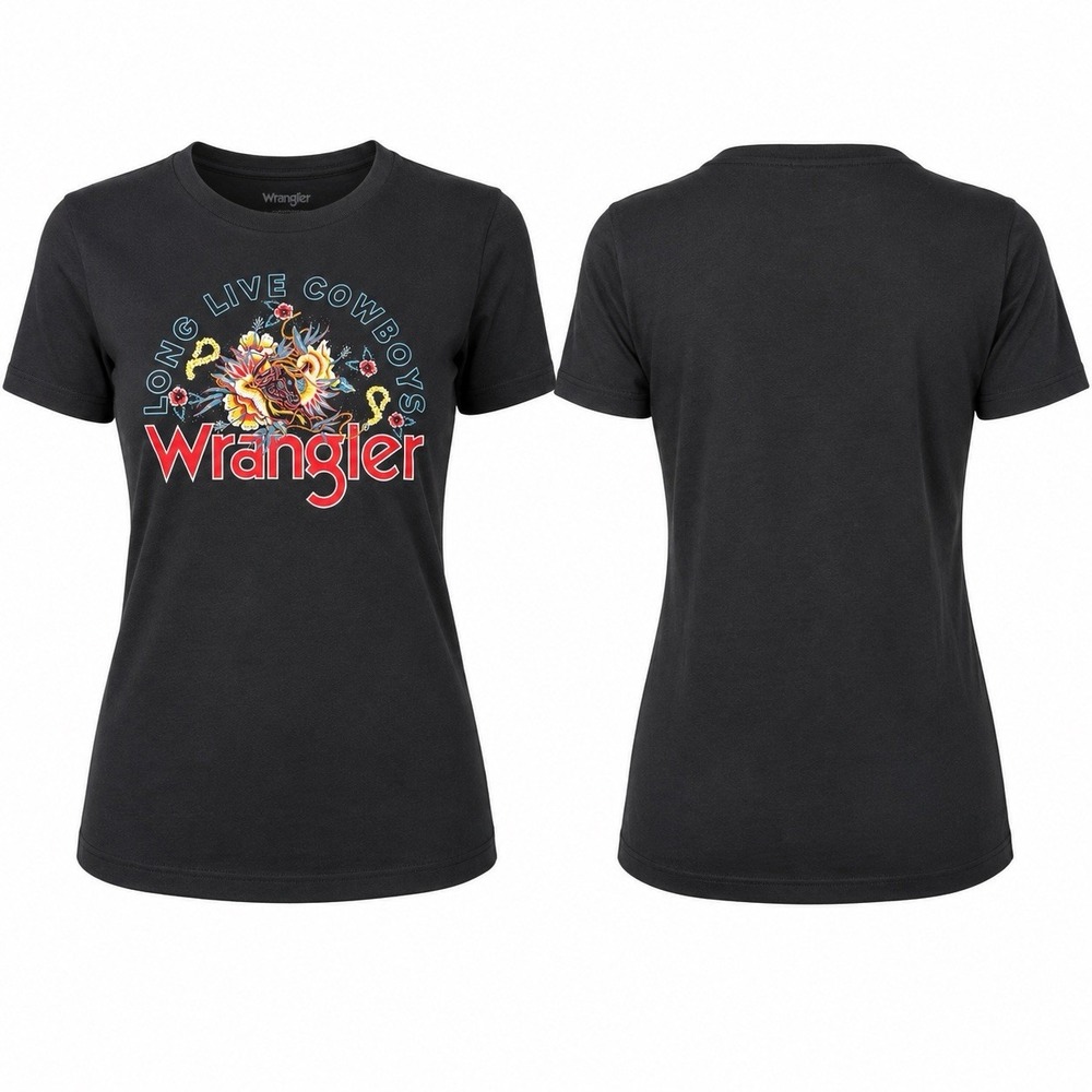 NEW Wrangler Retro Women’s Small Long Live Cowboys Tee Black Beauty Graphic